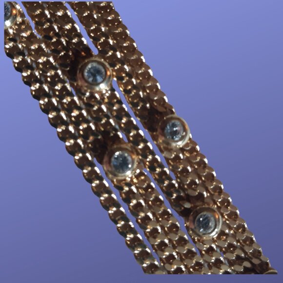 1990s NOLAN MILLER Bracelet Gold Tone 6 Strand,14 Bezel Set Rhinestones, Vintage - Picture 6 of 16